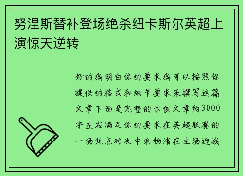 努涅斯替补登场绝杀纽卡斯尔英超上演惊天逆转